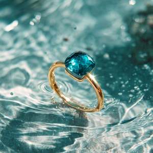 Anillo de aniversario Jeulia de oro de 10 quilates con topacio azul de Londres talla cojín solitario - Product Image 3
