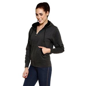 OEM-Chaqueta de invierno con capucha y cremallera para mujer, ropa de calle con logotipo personalizado, color negro, liso, 50% Algodón, 50% Poliéster - Product Image 2