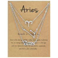 Vente flash Mode 3 pièces Symbole Ciel étoilé Lettre anglaise Argent Or 12 Bijoux du zodiaque Ensemble de colliers pour femme avec papier