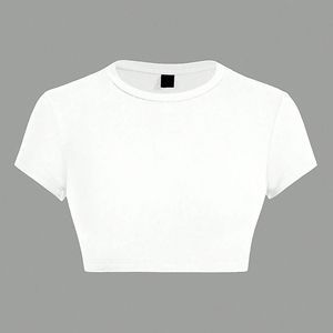 Vêtements écologiques en coton de bambou biologique Haut court respirant pour femmes avec logo imprimé personnalisé T-shirt court - Product Image 1
