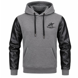 Premium Quality Customized Logo Solid Hooded Leather Sleeves Hoodies Fashion <b>Clothing</b> Long Sleeves Waterproof Windproof - Product Image 1