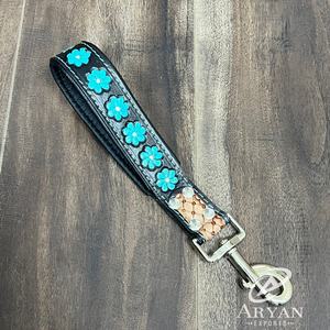 Poignée de plomb pour animaux de compagnie en cuir torsadé à la main de concepteur exclusif Turquoise Floral Traffic Lead Supplies Accessories Dog Leash for Training - Product Image 1