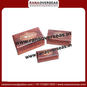 <b>Decorative</b> Wooden Rectangular Trinket Jewelry Box With <b>Elephant</b> Brass Inlay & Hand Carved Design - Product Image 3