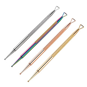 Poussoir à cuticules à double tête en acier inoxydable Stylo à ongles dissolvant de vernis à ongles en gel Outils de manucure propres - Product Image 1