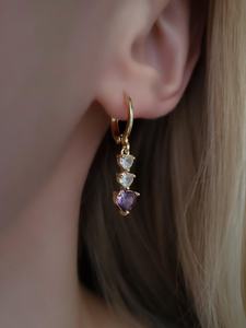 ต่างหูห้อยทรงหัวใจพลอยอเมทิสต์สีม่วงธรรมชาติ เงินแท้ 925 ชุบทอง 14K เครื่องประดับวินเทจ - Product Image 6