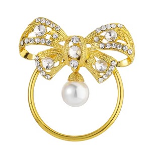 Servilletero de lazo dorado decorativo con cristales brillantes para mesa de lujo, eventos de boda, acento de comedor de Hotel - Product Image 5