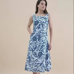 ชุดเดรสยาวทำจากผ้าฝ้ายแบบบล็อกจับสำหรับเจ้าสาวในงานแต่งชุดฮันนีมูนของขวัญฤดูร้อนชุดเดรสพิมพ์ลายดอกไม้สำหรับเป็นของขวัญสำหรับเธอ - Product Image 1