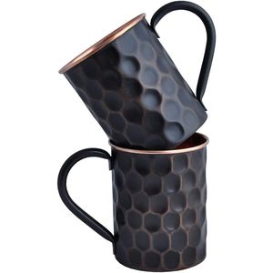 Mug en cuivre martelé de qualité alimentaire pour Moscow Mule, 16 oz, à double paroi, avec revêtement en acier inoxydable et poignée en laiton, pour cocktails - Product Image 2