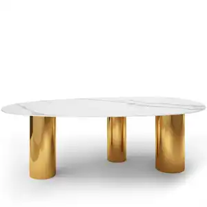 Tavolo in pietra sinterizzata moderna con gambe in metallo su misura in marmo di lusso italiano tavolo da pranzo per cucina a casa