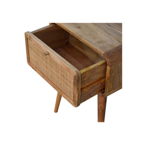 Mesitas de noche de madera de fabricación de fábrica para dormitorio con cajón de ratán Diseño rústico hecho por artesanos vietnamitas B2B - Product Image 3