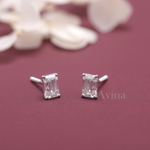 IGI Certified Lab Grown Diamond <b>Emerald</b> Cut <b>Stud</b> Earrings 18K White / Yellow & Rose Gold Solitaire Diamond Earrings - Product Image 5