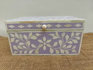 Joyero tradicional con incrustaciones de hueso, almacenamiento artístico para artículos preciosos, joyero con incrustaciones de hueso Floral Vintage al costo más bajo - Product Image 3