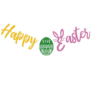 Easter <b>Decoration</b> Glitter Green <b>Eggs</b> Colorful Paper Rabbit Bunting 2m Round Paper Streamers - Product Image 6