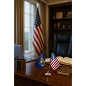 Ensemble de drapeaux de bureau pour New York et les États-Unis avec technique d'impression numérique et mât en aluminium - Product Image 3