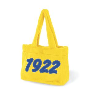Sigma Gamma Rho SGR sac fourre-tout en fourrure de sororité or avec lettres brodées bleu royal 1922 sac à main en peluche cadeau de sororité de la vie grecque - Product Image 2