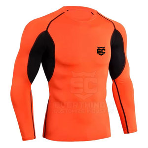 Camisetas de entrenamiento de poliéster 100% de secado rápido transpirables de manga larga de compresión de patrón sólido para hombres, opciones personalizables al por mayor - Product Image 3