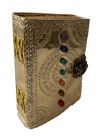 Diario de cuero genuino hecho a mano Seven Chakra Stone, latón antiguo C-Lock, logotipo personalizado impreso en relieve, libros de notas de tapa dura, diario