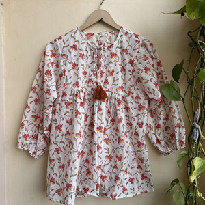 Bloc de main imprimé haut d'été en coton haut pour femme blouse pour femme imprimé bloc de main - Product Image 1