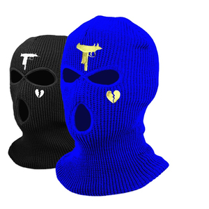 Bonnet tricoté personnalisé en gros Cagoule en acrylique violet pour homme avec 3 trous Masque de ski d'hiver chaud et coupe-vent - Product Image 1