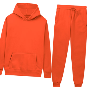 Conjunto Deportivo Informal de Felpa de Algodón, Sudadera con Capucha y Pantalones Deportivos Unisex Color Naranja Liso, para Entrenamiento en el Gimnasio, Invierno - Product Image 6