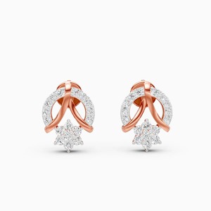 Boucles d'oreilles en forme de nœud entrelacé floral avec diamant de laboratoire de 0,31 ct en or jaune, blanc et rose 9 carats - Product Image 2