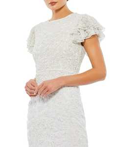 Robe de danse blanche longueur thé avec manches bouffantes à fossettes style de soirée droite pour les femmes pour la fête avec logo avant - Product Image 2