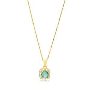 Paraiba Cubic Zircon Stone Forma redonda Minimal Diseño elegante Charm Collar Venta al por mayor Turco 925 Joyería de plata - Product Image 4