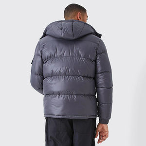 Chaqueta acolchada gris para hombre 2026 con capucha, cálida para invierno, estilo burbuja, bordado, cierre de cremallera, bolsillos en las mangas - Product Image 2