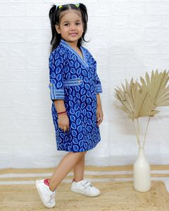 Robe d'été indienne en soie imprimée bloc faite à la main filles décontracté à manches longues respirant motif floral genou-longueur sans rides moderne - Product Image 2