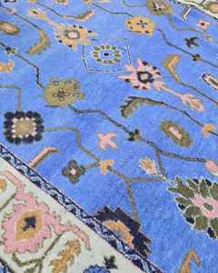 Alfombra Oushak azul claro de 9x12, Alfombra de lana tejida a mano, alfombra para sala de estar, alfombra turca colorida moderna en azul marino 8x10 10x14 12x15 - Product Image 4