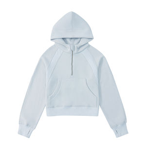 Sweat-shirt à capuche oversize en nylon pour femme, style survêtement, coupe courte, demi-zip, imprimé polaire, pour le yoga, hiver 2026 - Product Image 5