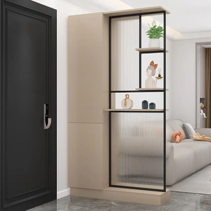 Mueble de Entrada de Madera Maciza, Separador de Sala de Estar, Mueble de Pasillo Moderno y Minimalista de Lujo con Puertas de Vidrio Acanalado - Product Image 3