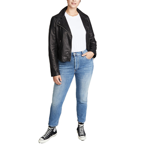 Veste en cuir recadrée bleue blanche personnalisée de haute qualité pour femmes décorations de broderie Letterman respirantes - Product Image 2