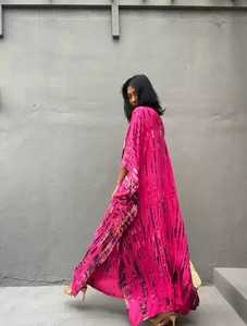 El más nuevo verano primavera Tie Dye Kaftan Maxi vestido con cuello en V media manga playa cubrir-Up tejido hasta el suelo vestido - Product Image 3