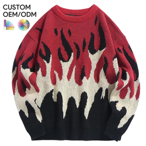 Custom OEM Men <b>Crewneck</b> Oversized Breathable Jacquard <b>Aesthetic</b> Organic Cotton Knitted Casual Pullover Long Sleeve Anti-Wrinkle - Product Image 1
