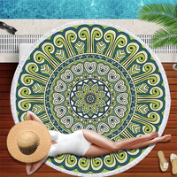 Serviette de plage murale ronde personnalisable en coton imprimé floral mandala, lavable en machine, toutes saisons, vente en gros