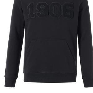 Sudadera bordada de chenilla negra-Sudadera con capucha de letras griegas de manga completa con bolsillo de canguro - Product Image 4