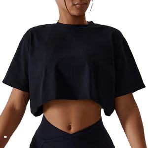 Camiseta Corta Deportiva Personalizada Negra Oversize Lisa Blanca Holgada de Spandex Rosa Bebé para Gimnasio para Mujer 2026 - Product Image 1