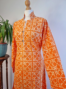 Luxe indien main bloc Orange poinçon géométrique coton tricoté femmes vêtements de nuit doux Style décontracté pour l'été et le printemps - Product Image 5
