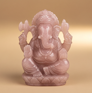 Estatuilla de Estatua de Ganesha tallada a mano, regalo de negocios con cuarzo rosa, cristal curativo, piedra semipreciosa India, artesanía grabada - Product Image 6