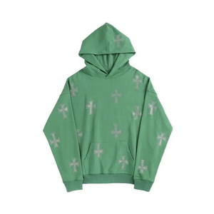 Sweat à capuche personnalisé en coton épais avec strass, logo imprimé soleil, sweat à capuche surdimensionné avec épaules tombantes vintage, sweats à capuche lavés à l'acide pour hommes - Product Image 1