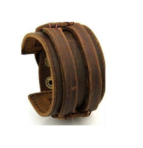 Pulsera de cuero de moda para hombre, brazalete abierto, brazaletes y pulsera de cuerda, doble ancho, Color negro, marrón, Vintage, Punk, joyería Unisex - Product Image 1