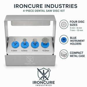 Kit de Discos de Sierra para Corte de Hueso para Implantes Dentales Clase II de Ironcure Industries, 4.0mm, 6.0mm, 7.0mm, 10.0mm con Soporte Metálico - Product Image 2