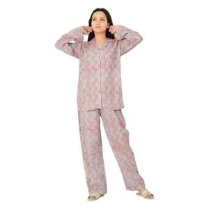 Ensemble de pyjama en coton léger fait à la main pour femmes chemise de nuit imprimée à la main pour l'été ensemble PJ fait à la main - Product Image 1