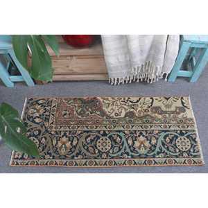 Alfombra Turca Vintage, Alfombra Pequeña de 1.5x3.4 pies, Alfombra Azul Estilo Suroeste - Product Image 1