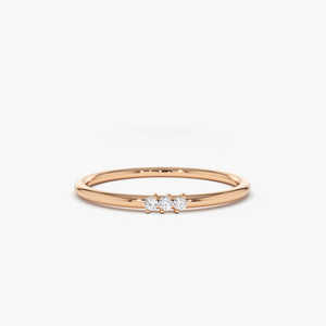 Or massif 14 carats en or rose jaune blanc avec bague en diamant naturel ODM 3 pierres Bague en diamant minimaliste Alliance de mariage - Product Image 2