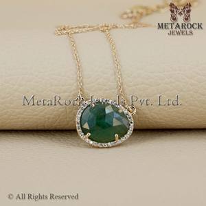 Collar de oro de 14k con piedras preciosas de Esmeralda Natural, joyería hecha a mano con diamantes incrustados, joyería al por mayor - Product Image 4