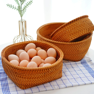 Eco Friendly Natural Round <b>Rattan</b> <b>Baskets</b> & Multifunctional Serving Trays Handle Modern Design for Decor Storage Fruit Handmade - Product Image 2