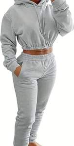 Tendance Femmes Crop Survêtement Deux Pièces À Capuche avec Pantalon Logo Personnalisé OEM Fourniture Parfait pour Boutique Magasins et Distributeurs - Product Image 2