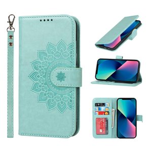 Étui portefeuille en cuir pour iPhone 13 Pro Max avec fermeture magnétique, étanche et antichoc, 3 emplacements pour cartes - Vert - Product Image 1